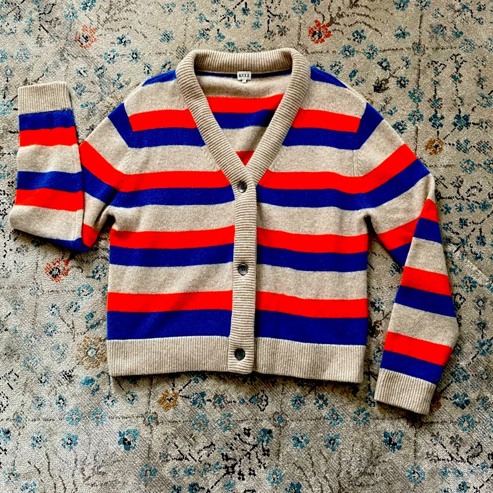 KULE Beige Cardigan with Orange and Blue Stripes
